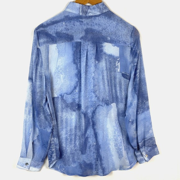 Chico's Women Long Sleeve Sheer Button Up Shirt M (8 - 10) Fairy Spring Ethereal - Picture 3 of 10